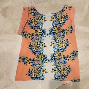 Vibrant Floral Women's Blouse - Peach and Blue